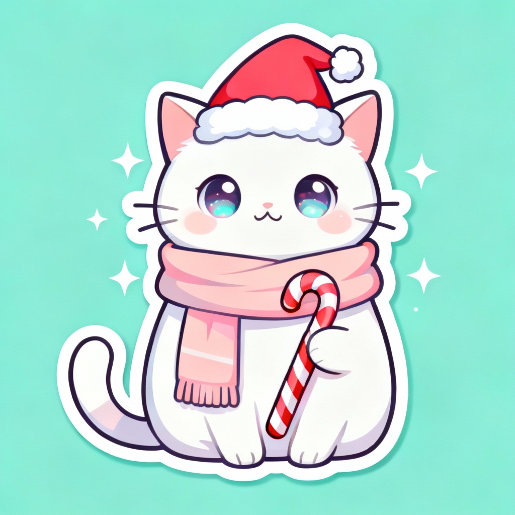 Kawaii Christmas cat illustration with Santa hat