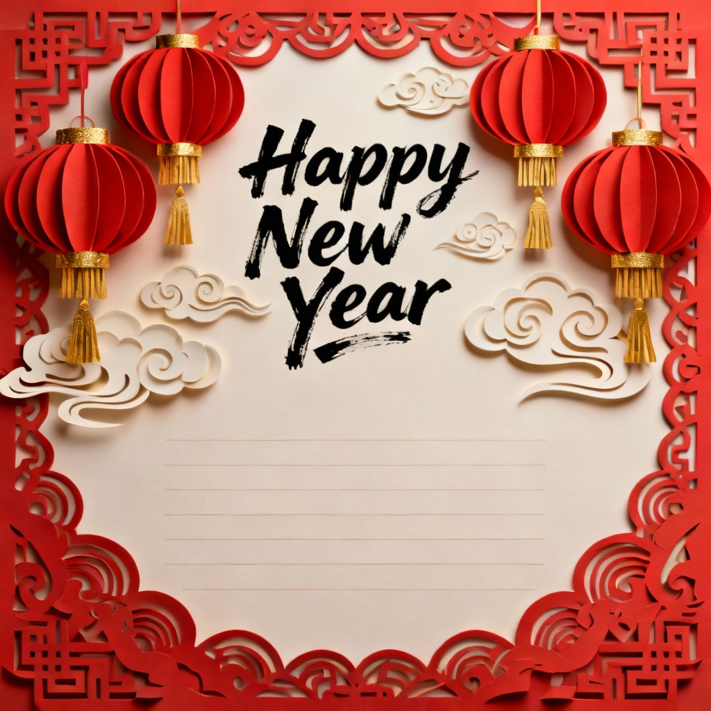 AI Festive Red Lantern New Year Greeting