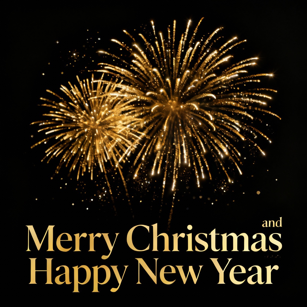 Elegant gold and black New Year countdown poster with fireworks
