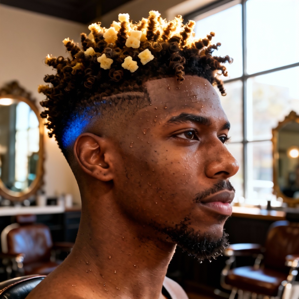 AI curly textured spiky fade haircut