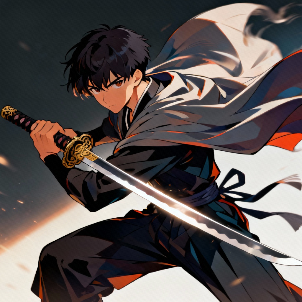 SFW anime swordsman in cel-shaded style