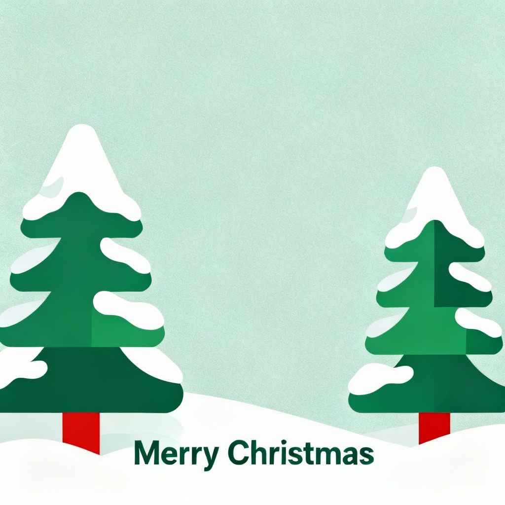 Minimalist Merry Christmas wallpaper with snowy trees