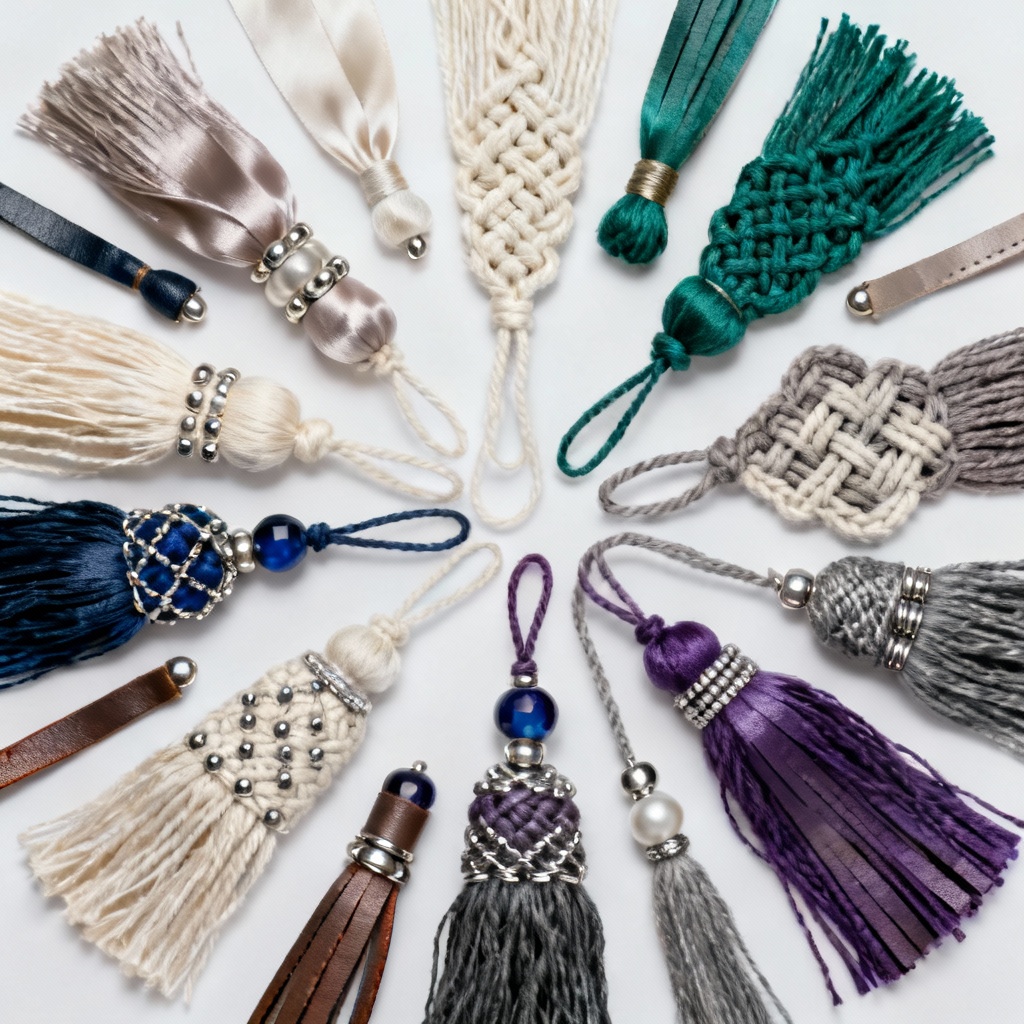 AI-generated tassels assortment in silk, cotton, leather, and beaded styles