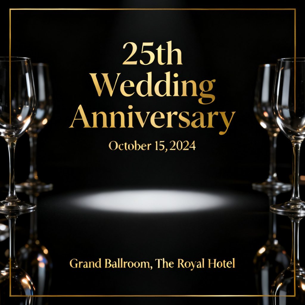 AI black and gold wedding anniversary invitation with luxe accents