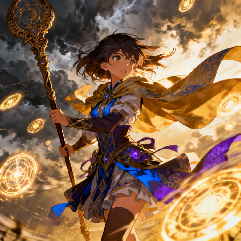 AI anime girl mage casting magic in fantasy setting