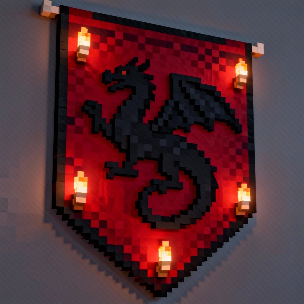 AI Minecraft banner with red and black dragon crest pattern