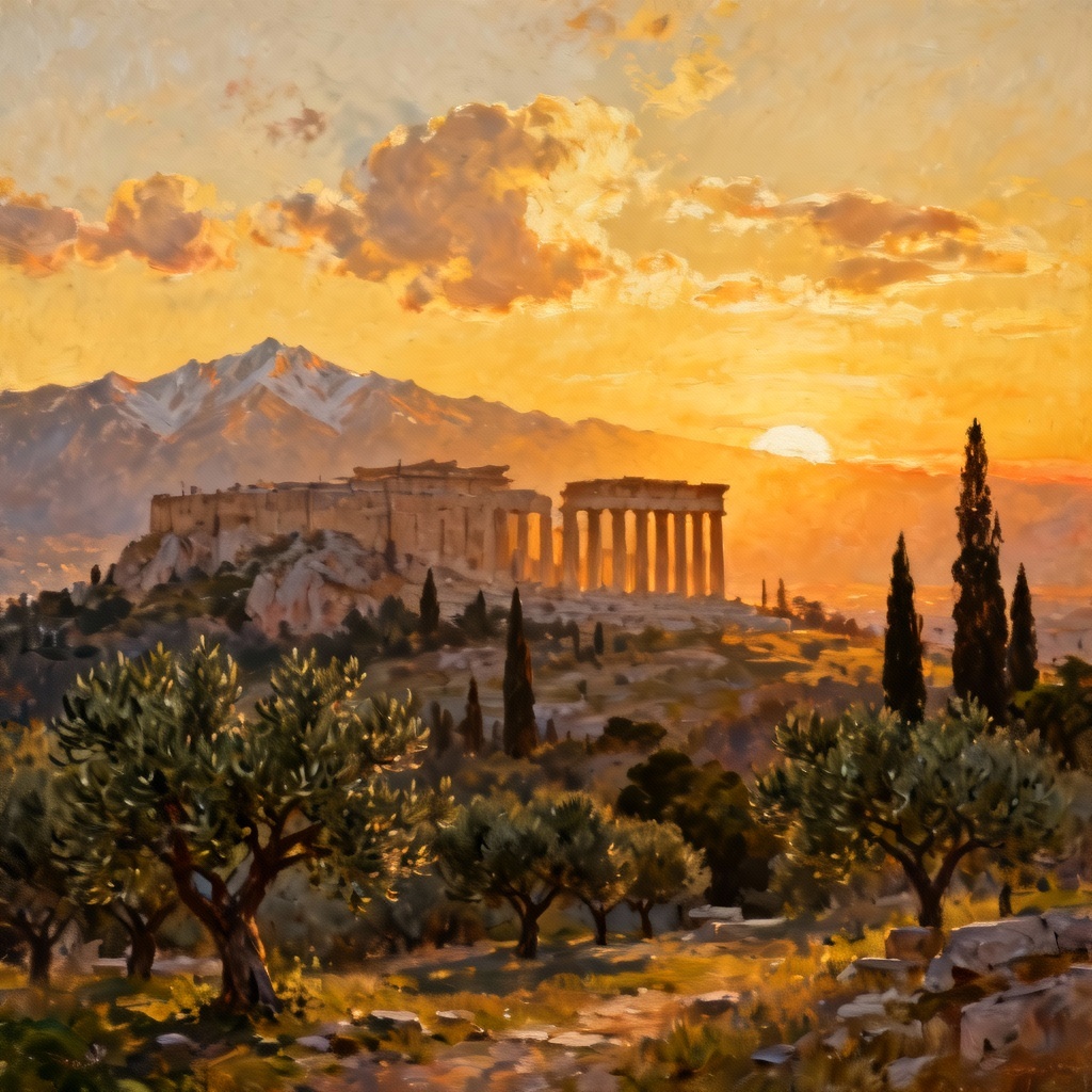 AI Acropolis sunset classical landscape