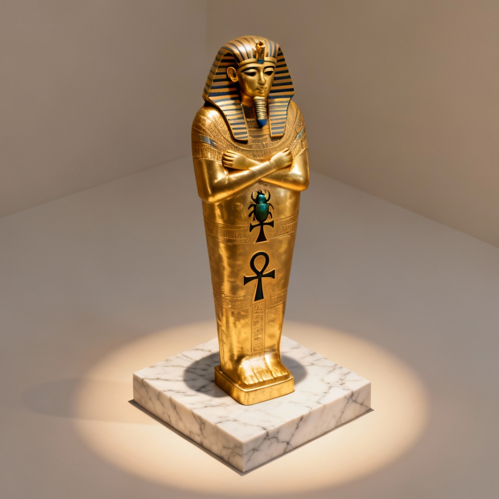 AI isometric golden sarcophagus with scarab motifs