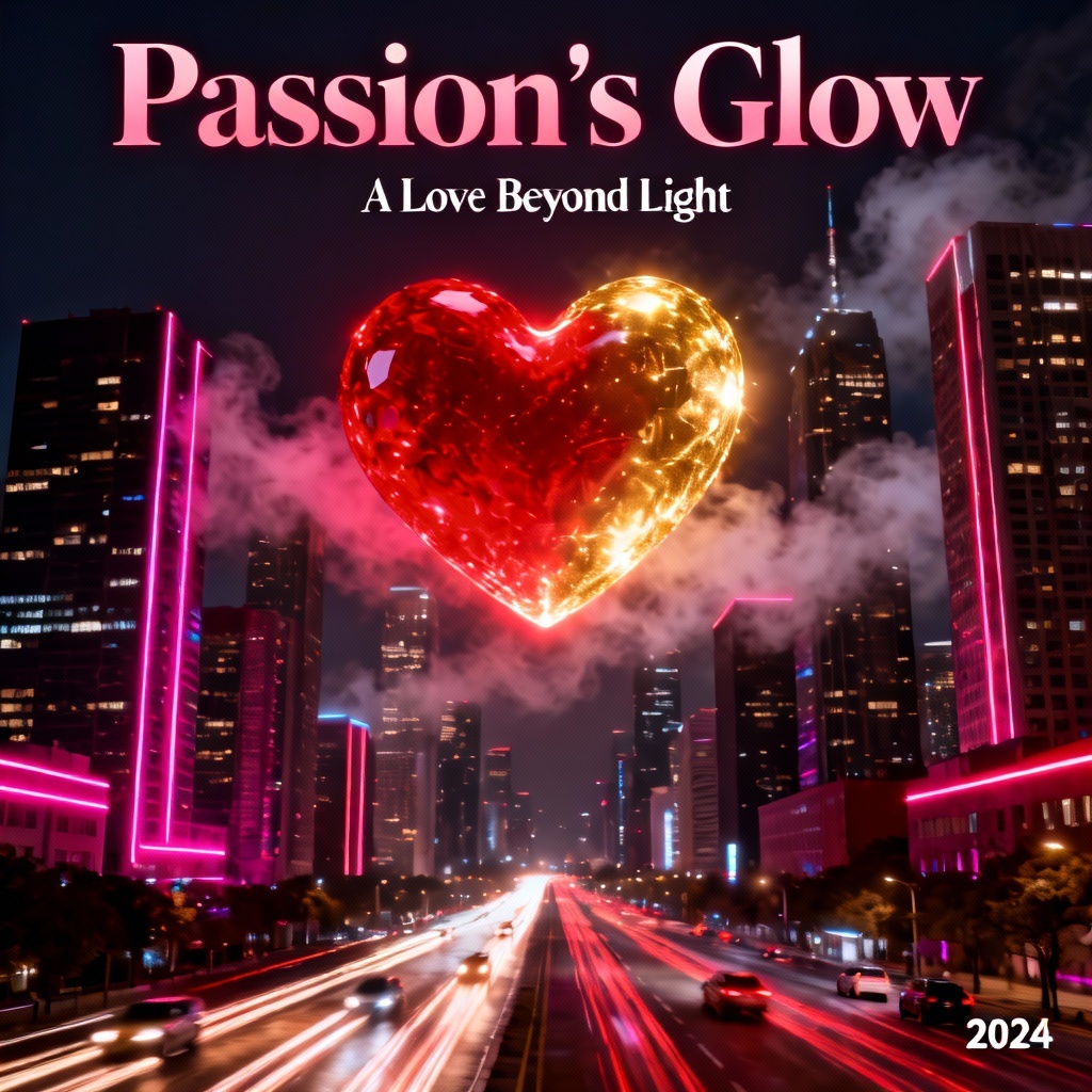 AI passion art with glowing heart over city skyline