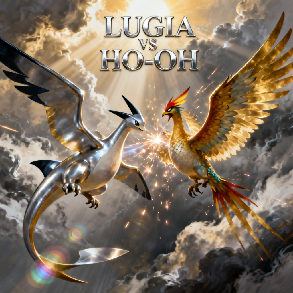 Epic legendary pokemon sky battle IMAX-style poster