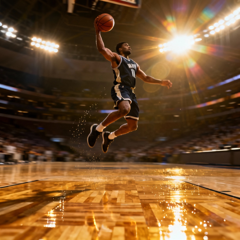AI realistic basketball highlight in arena