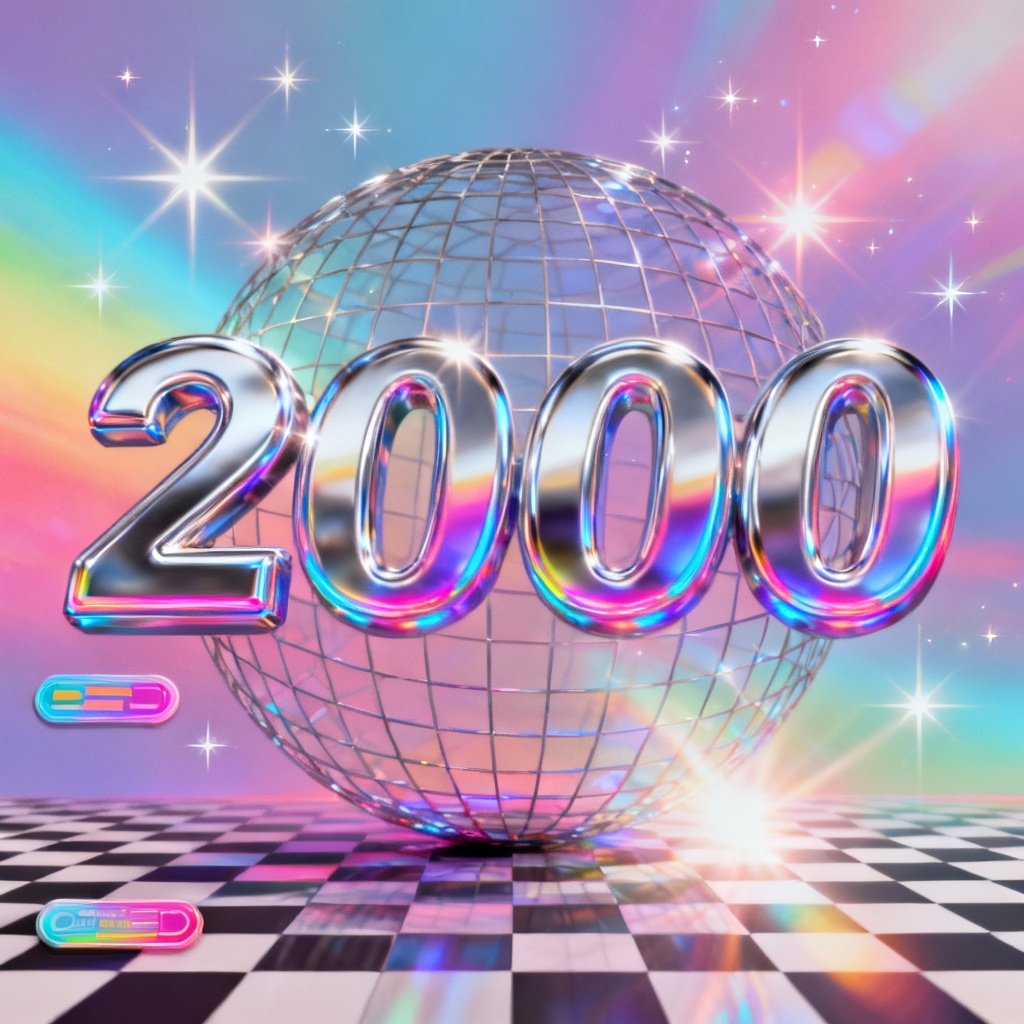 AI Y2K holographic chrome poster