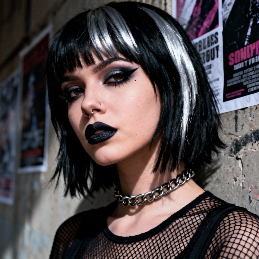 AI goth grunge e-girl closeup portrait