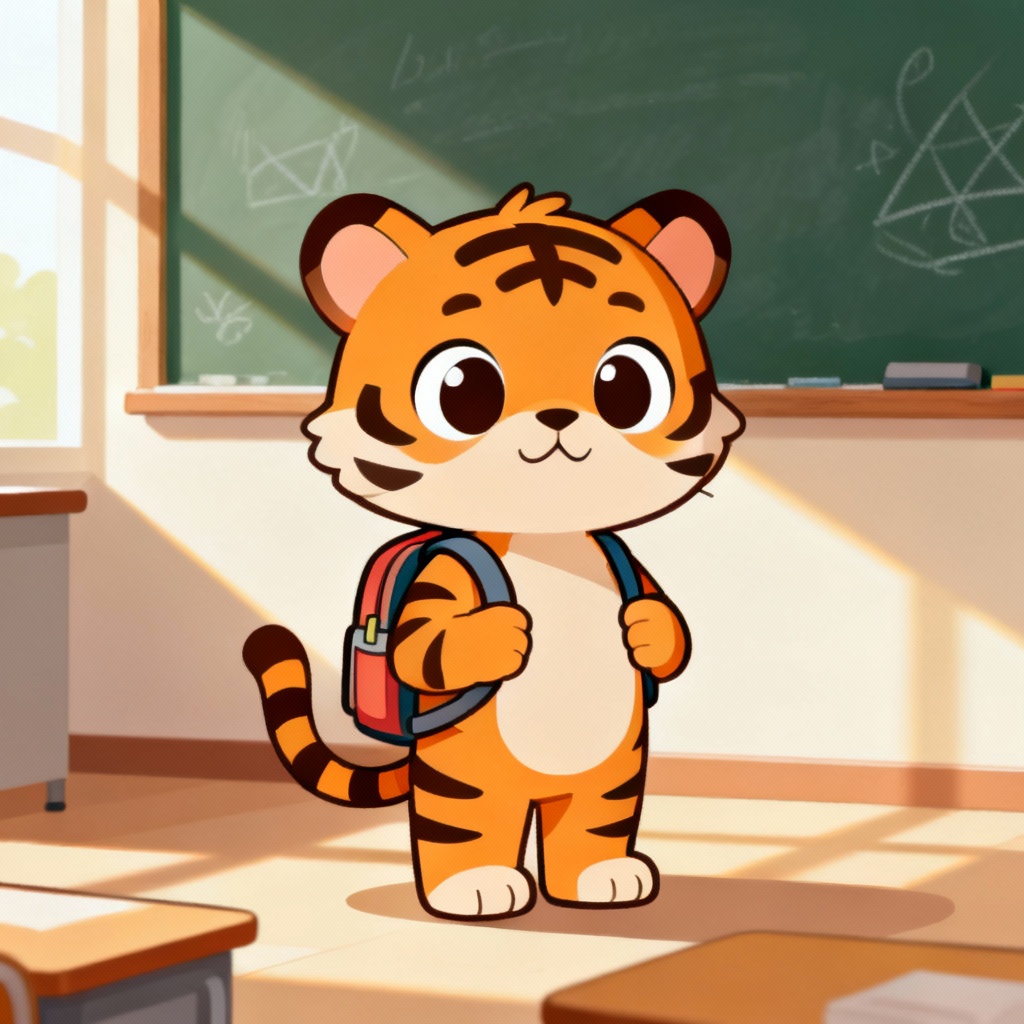 AI cartoon pet tiger student