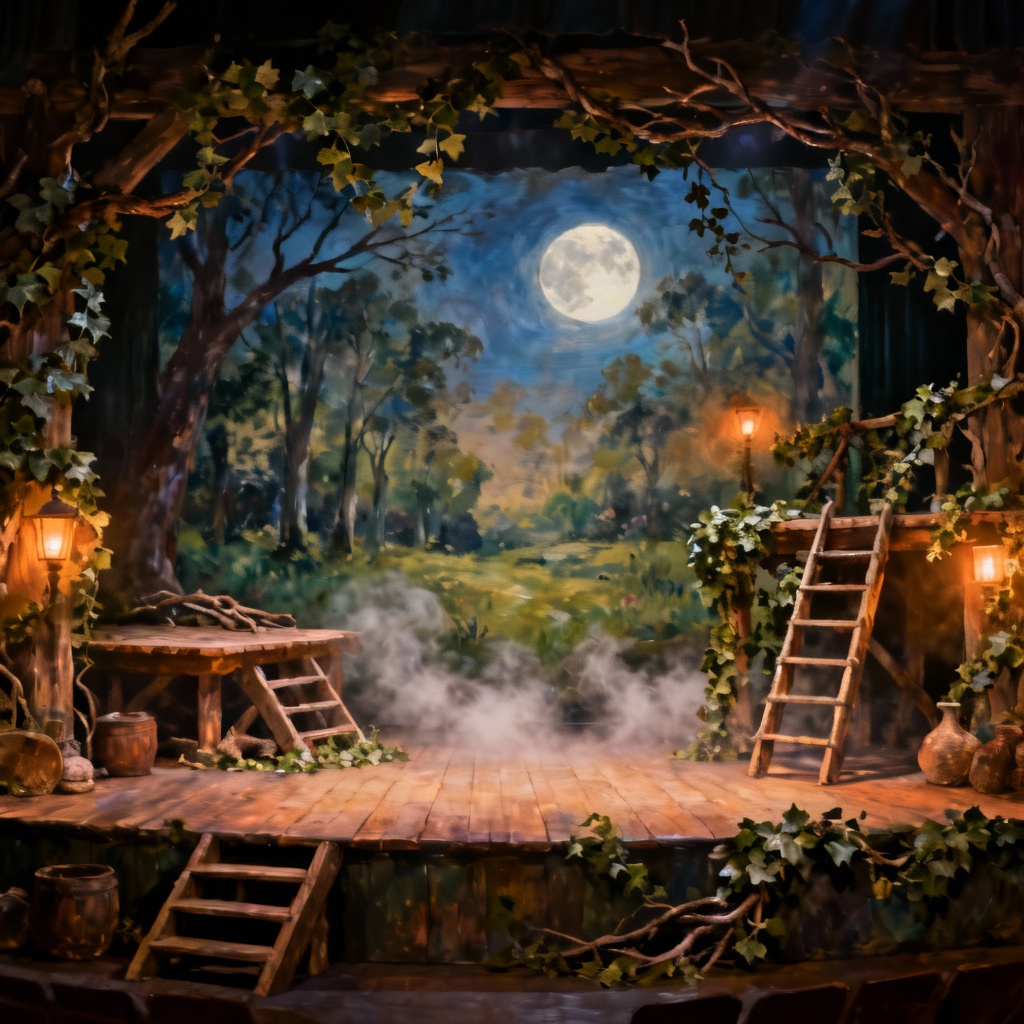 AI Shakespeare forest stage set design