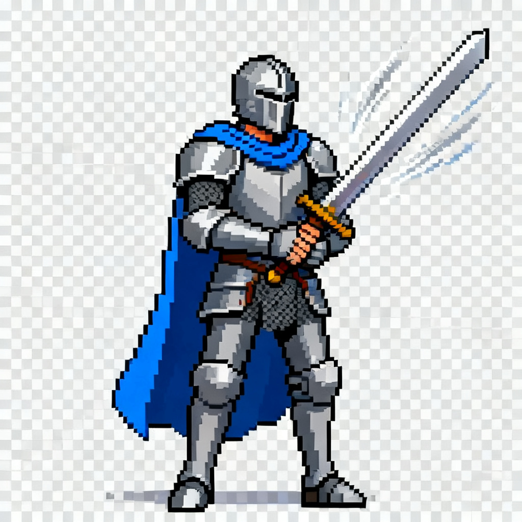 AI full-body pixel art knight