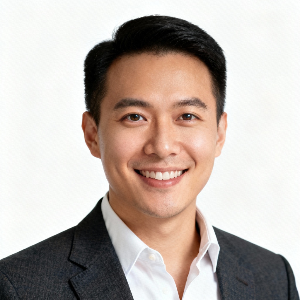 AI LinkedIn studio headshot on white background, friendly smile