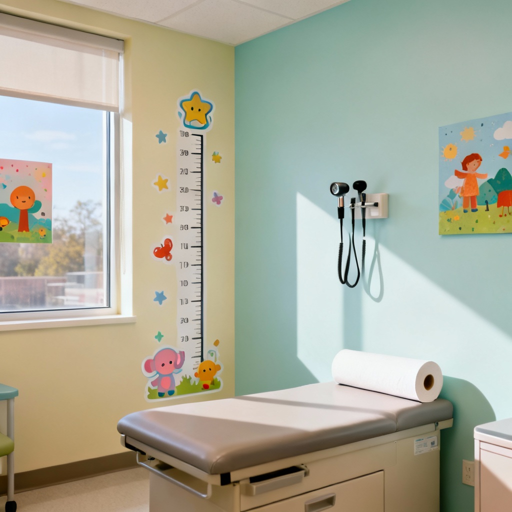 AI pediatric clinic exam room with pastel decor