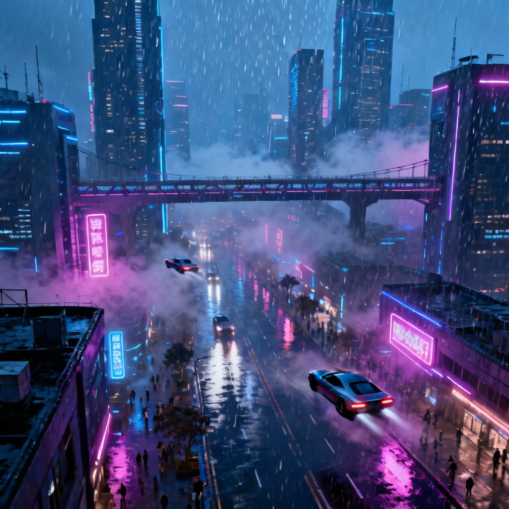 AI-generated futuristic modern cityscape at night with neon lights