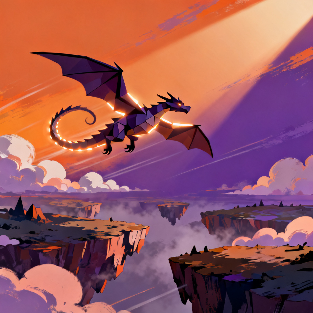 AI cartoon dragon flying over floating islands
