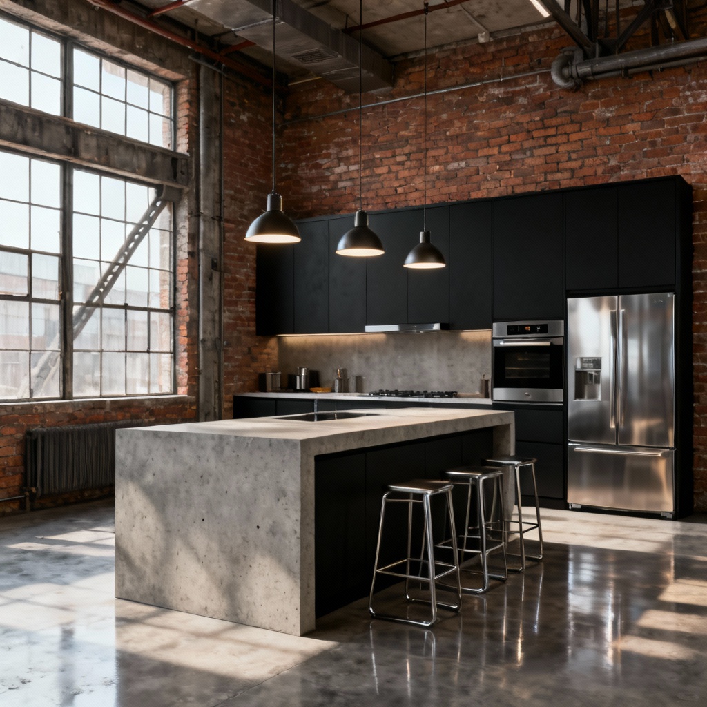 AI industrial modern kitchen decor in loft style