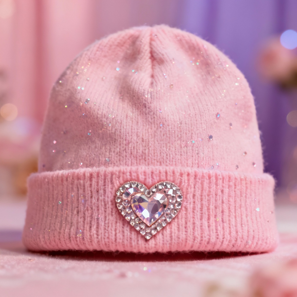 Y2K rhinestone heart beanie mockup