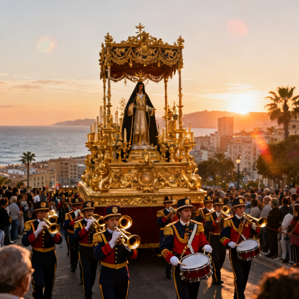 AI Holy Week 2026 image of Málaga trono with marching band