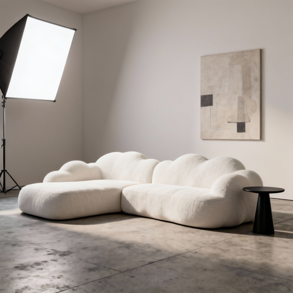 AI modular sectional sofa in minimalist studio