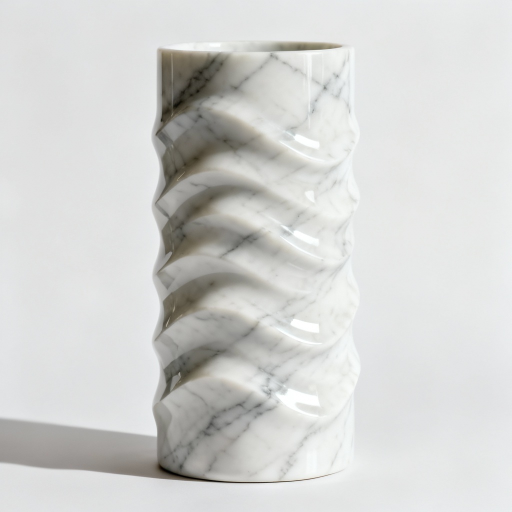 AI marble ripple vase product render