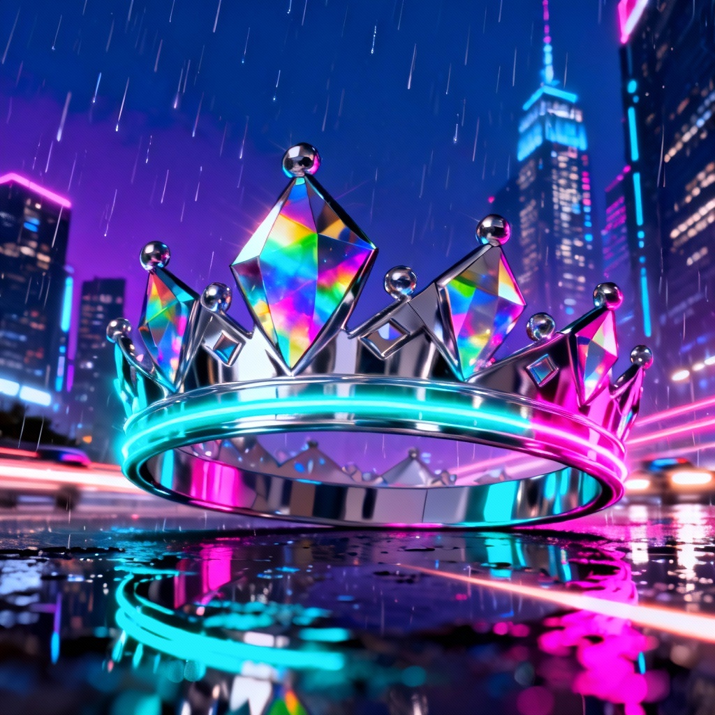 AI cyberpunk neon chrome crown with holographic accents