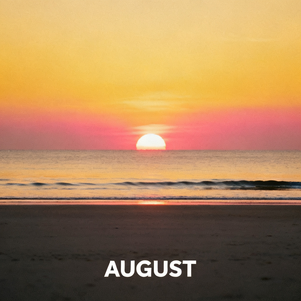 AI August Beach Sunset Wallpaper