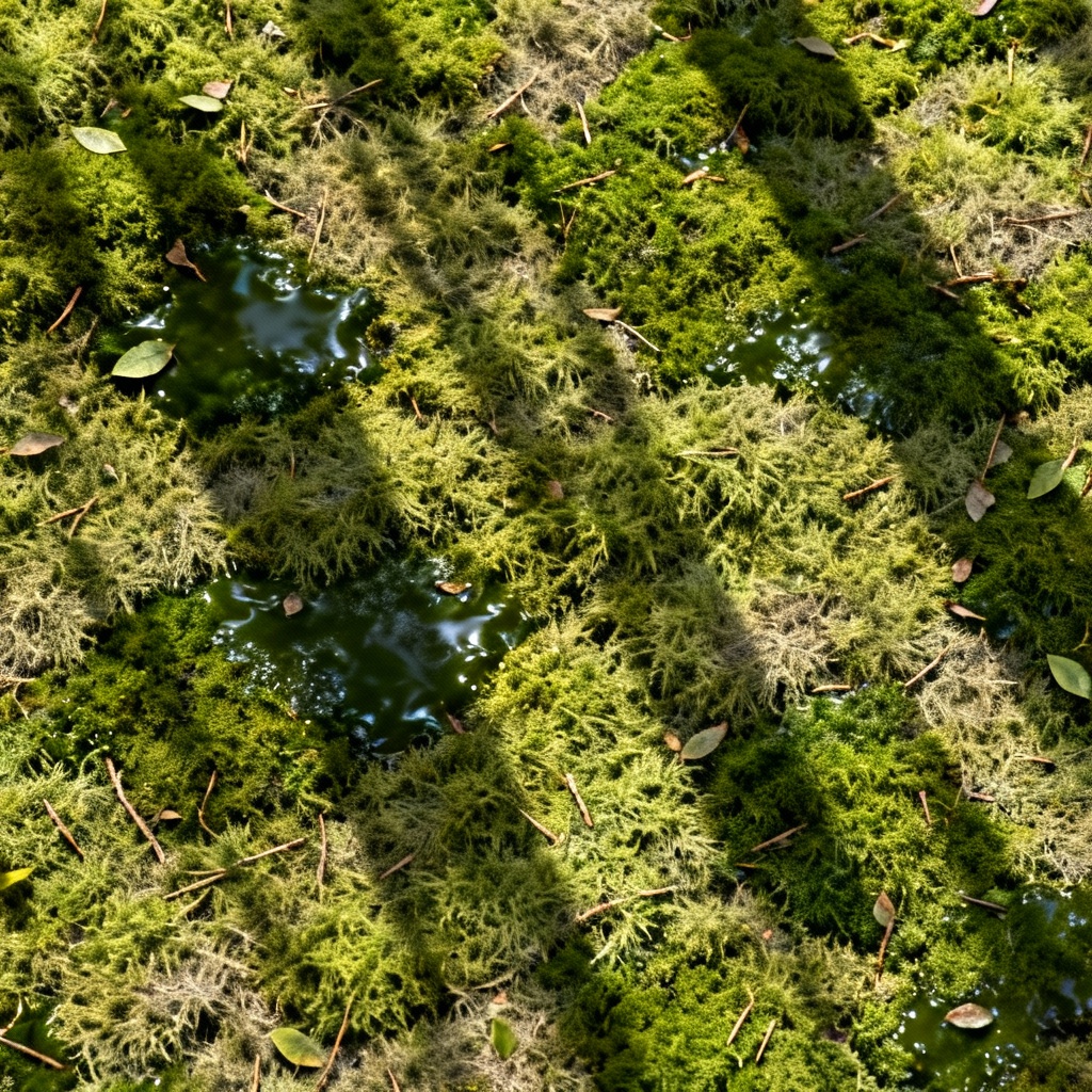 Seamless PBR moss texture tile in 4K resolution