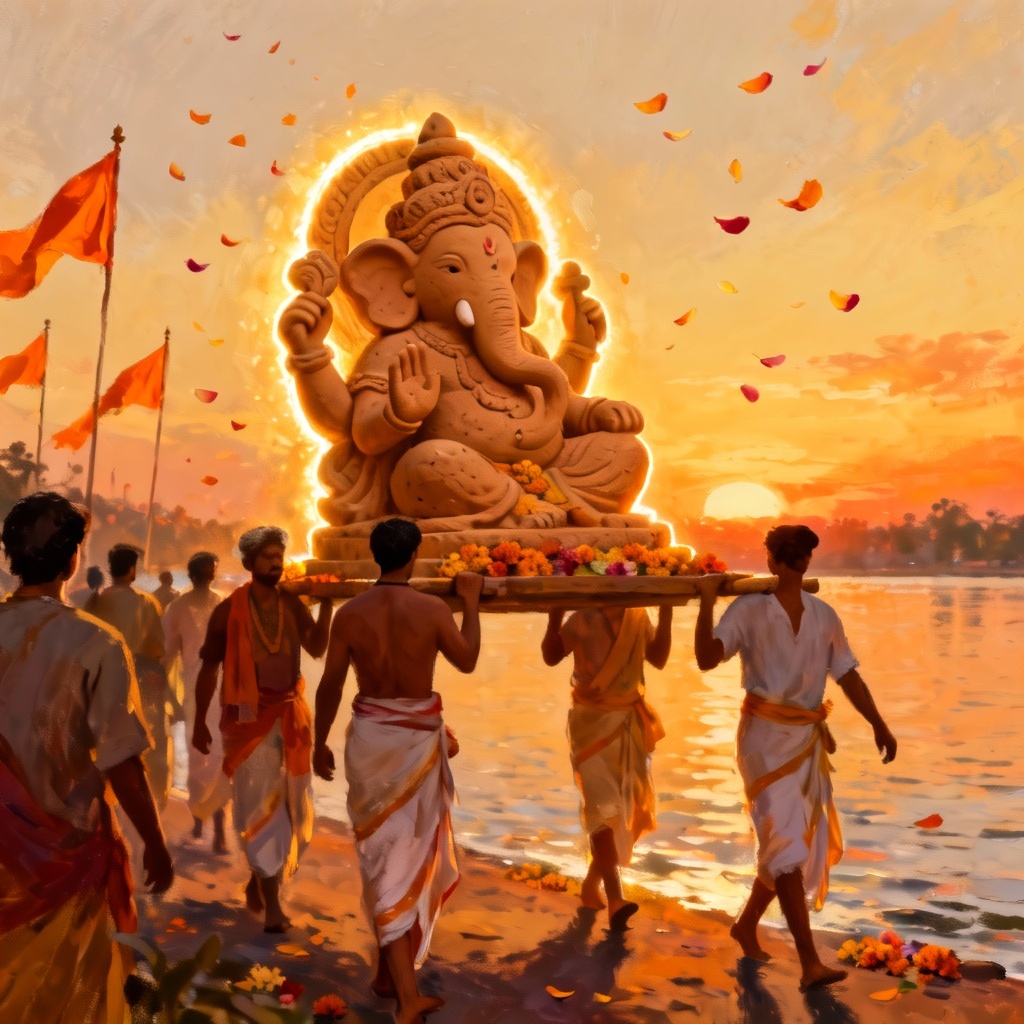 AI Ganesh Chaturthi visarjan illustration