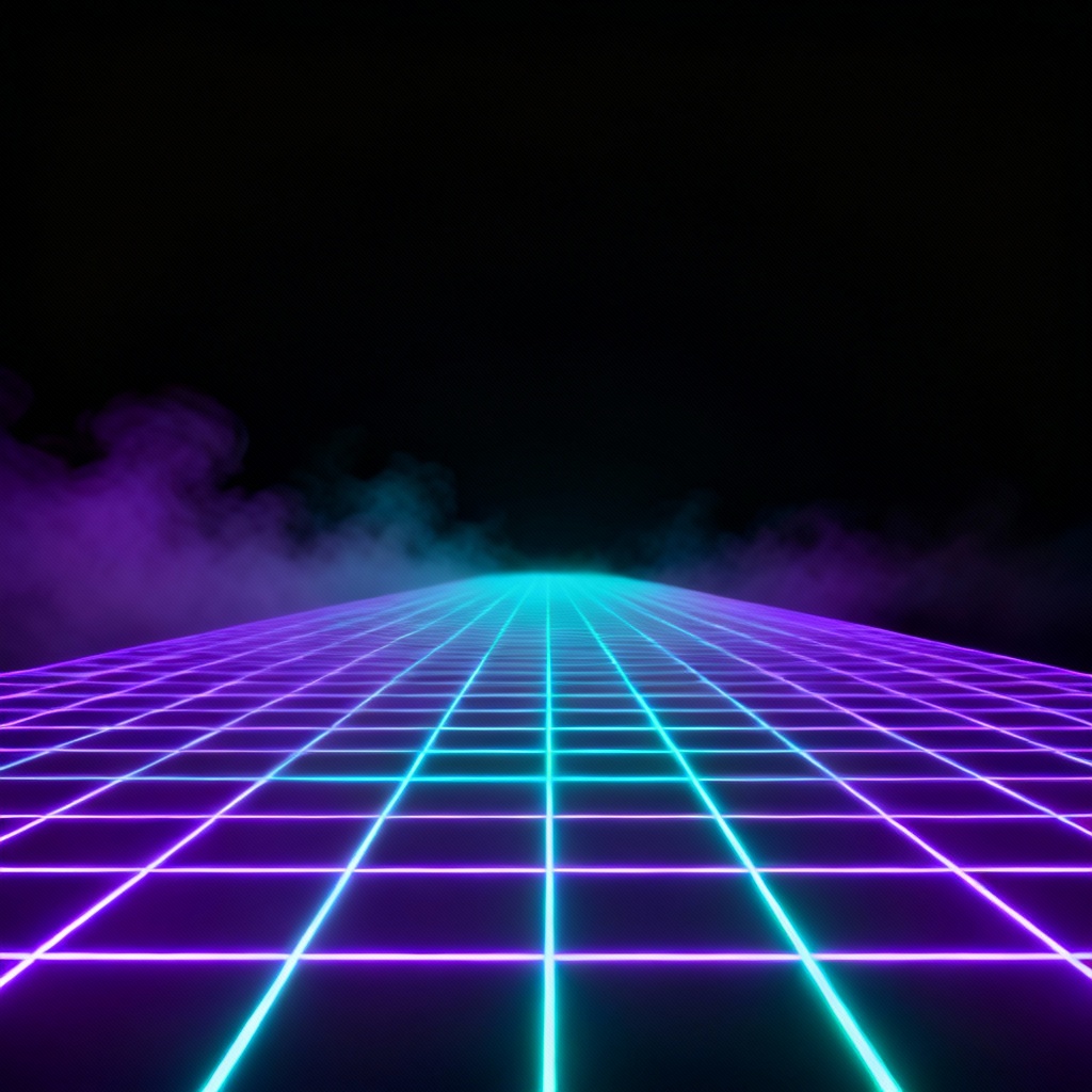 AI-generated neon purple grid on a dark black background