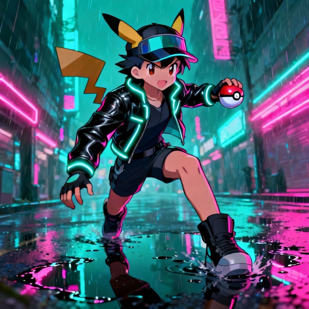 AI Cyberpunk Pokemon Trainer Rival in Neon City
