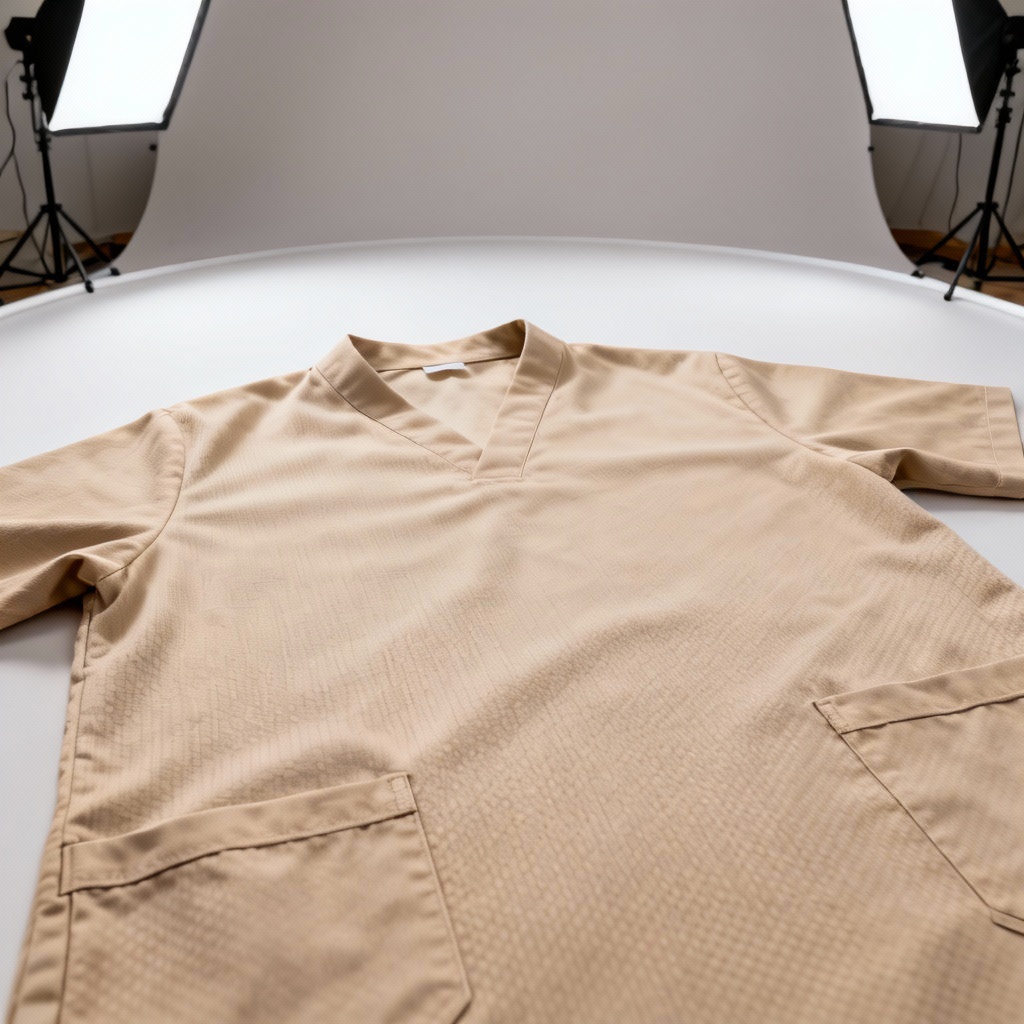 AI beige kandura with minimal collar detail