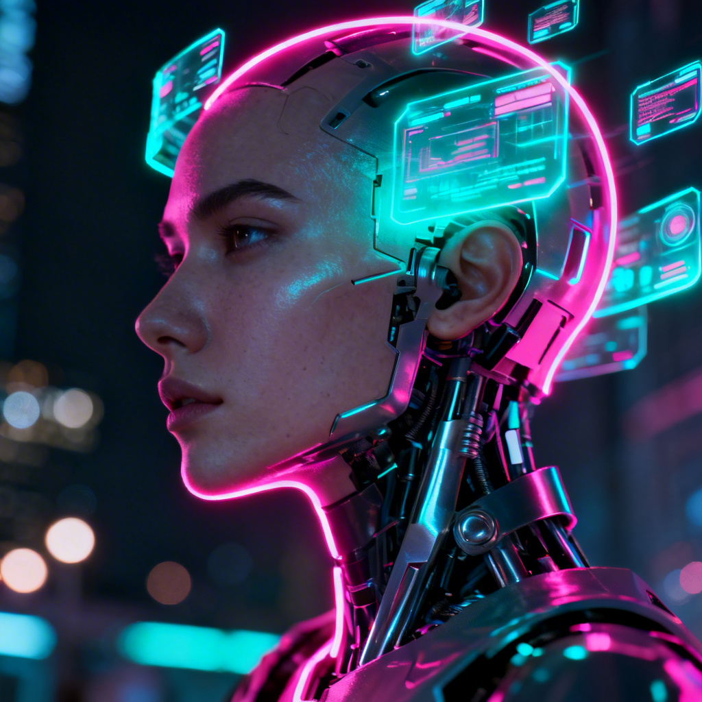 Cyberpunk neon AI side face with glowing accents