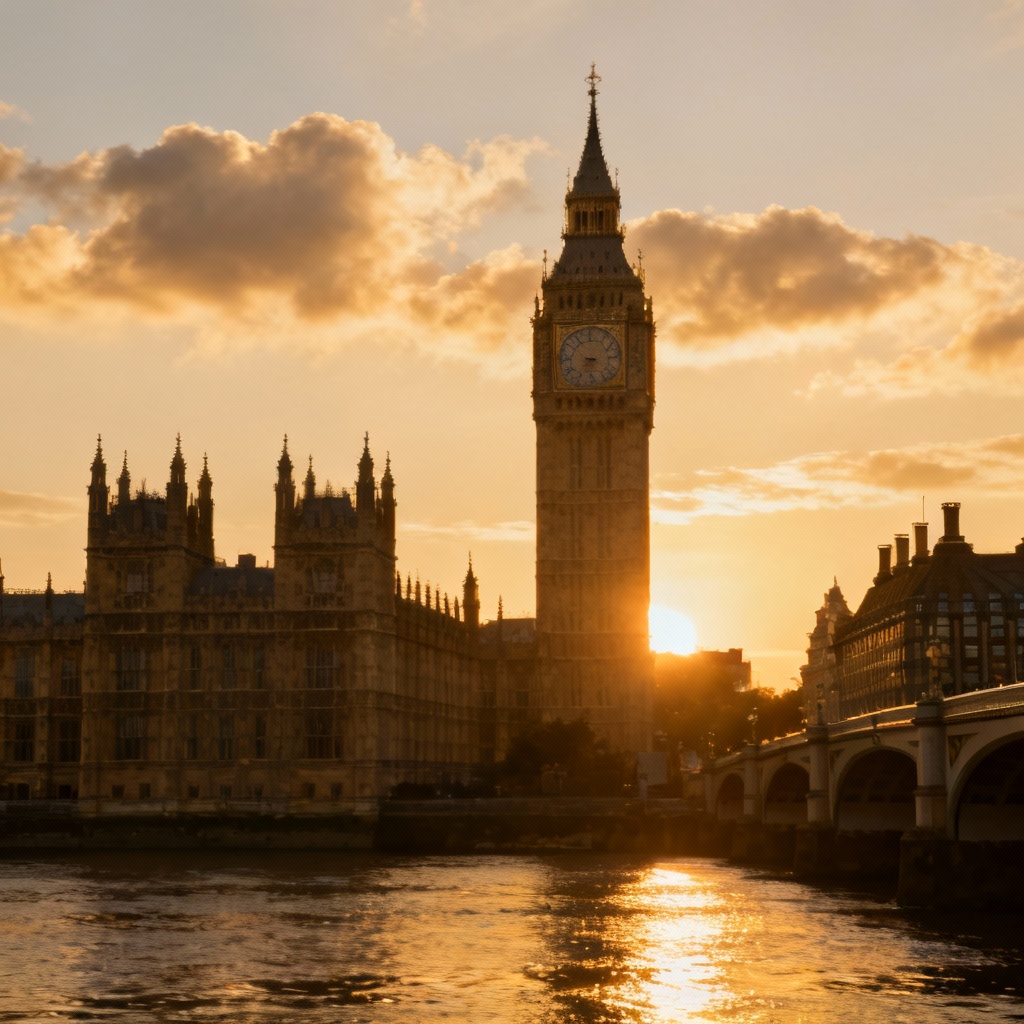 AI Big Ben at golden hour with Thames