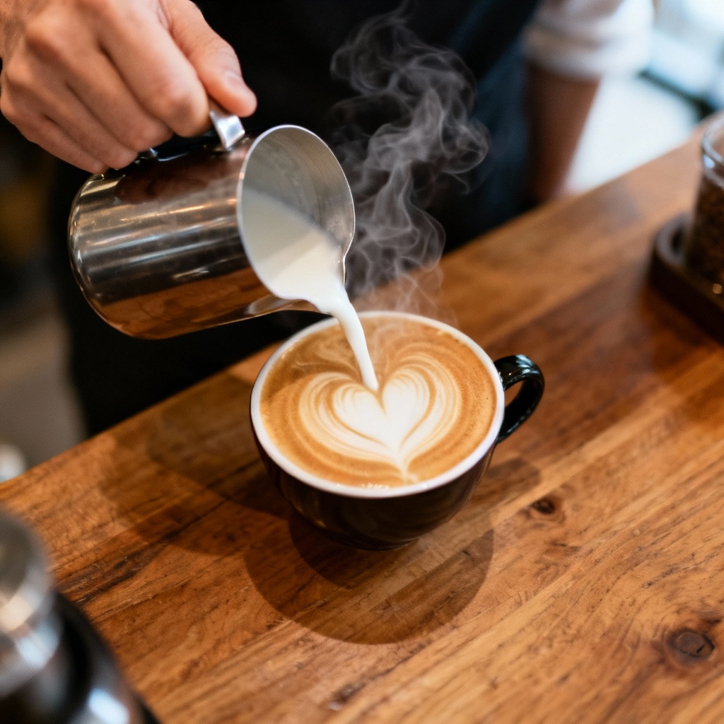 AI latte art milk foam heart in a cup
