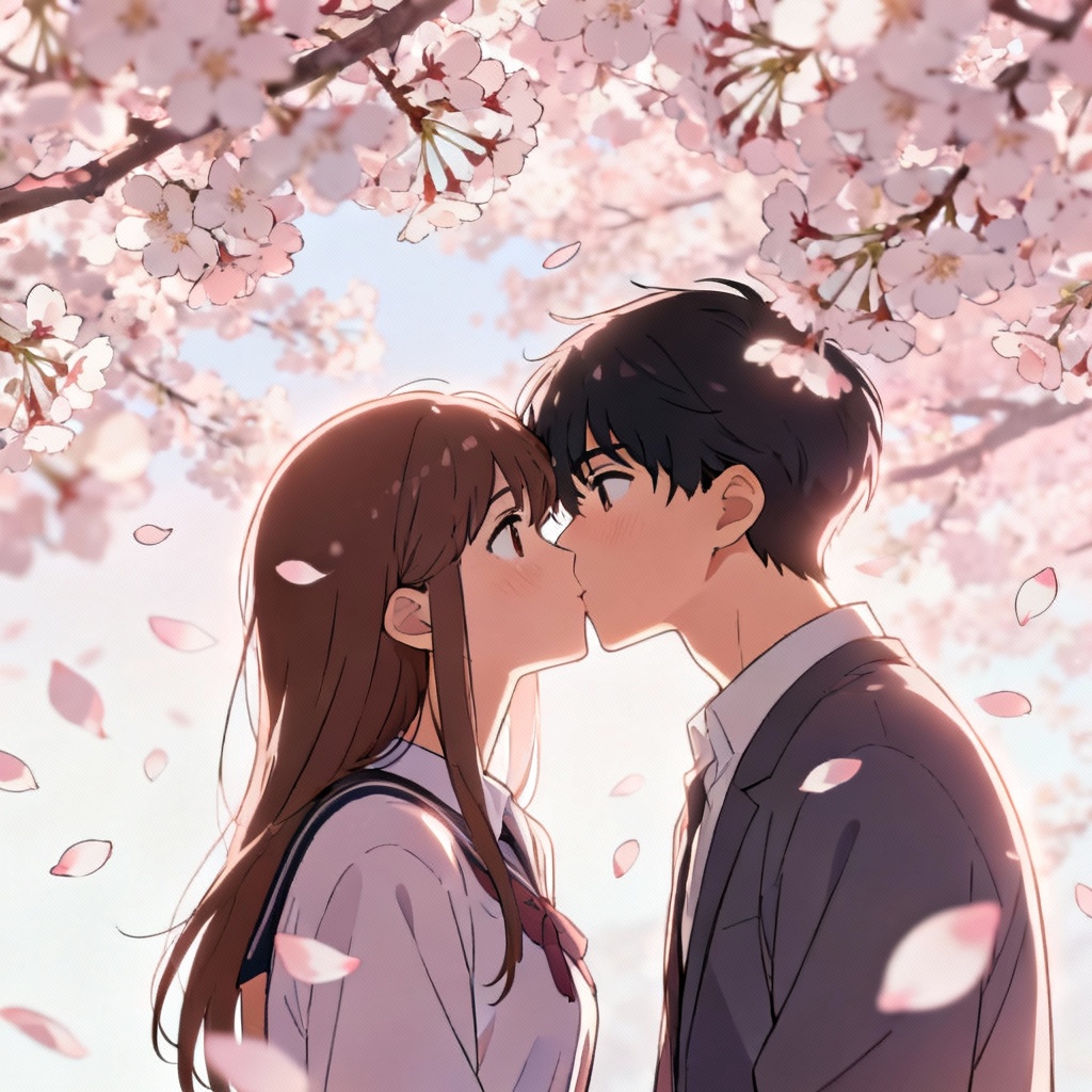 AI anime first kiss illustration