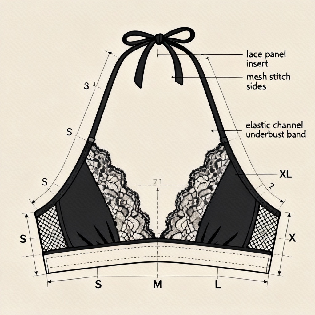 Halter crochet bikini top pattern with lace panel