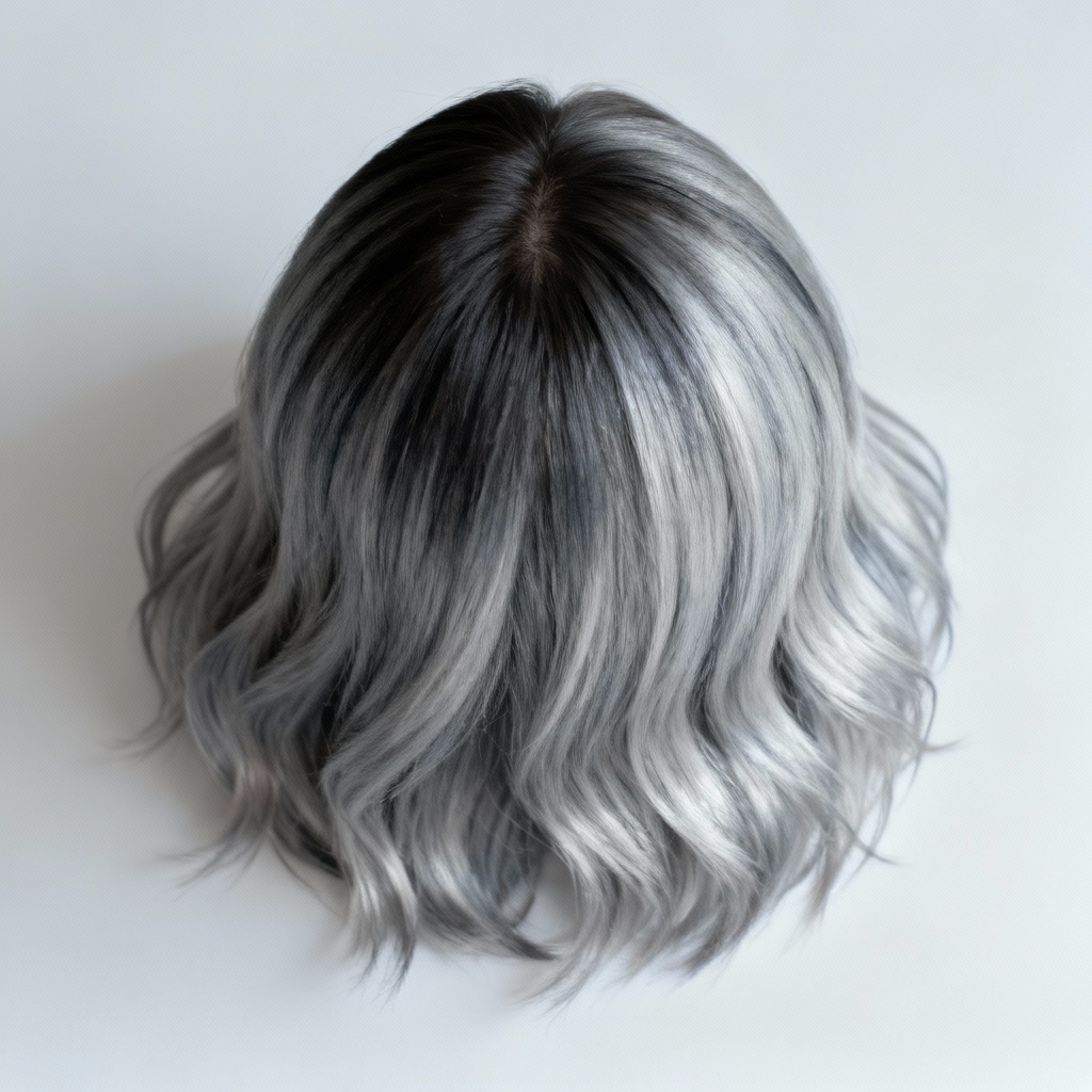 AI grey balayage highlights on medium length hair