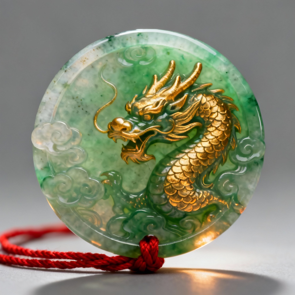 AI jade dragon pendant bas-relief in green jadeite
