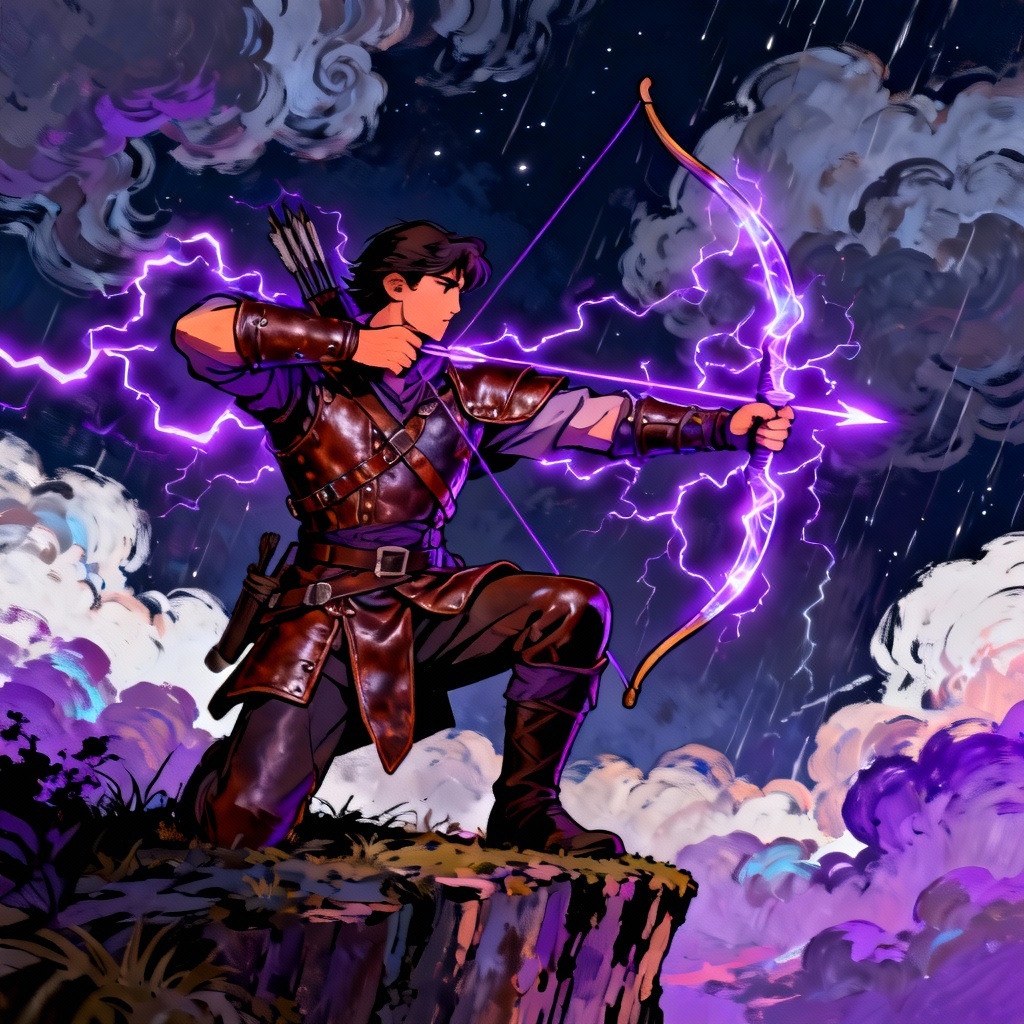 AI Genshin-style electro archer with lightning bow