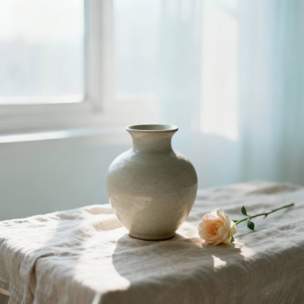 AI soft atmosphere minimal still life with diffused light