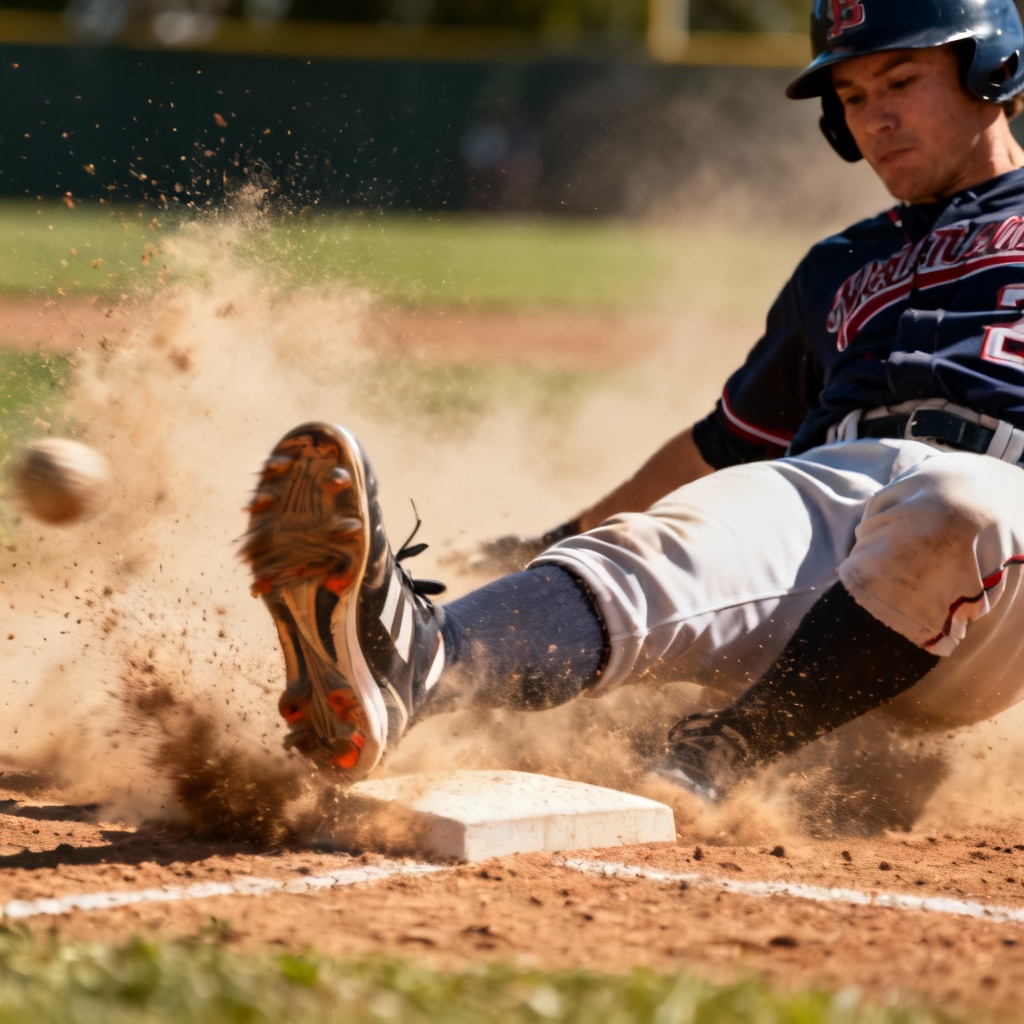AI baseball slide at second base action photo