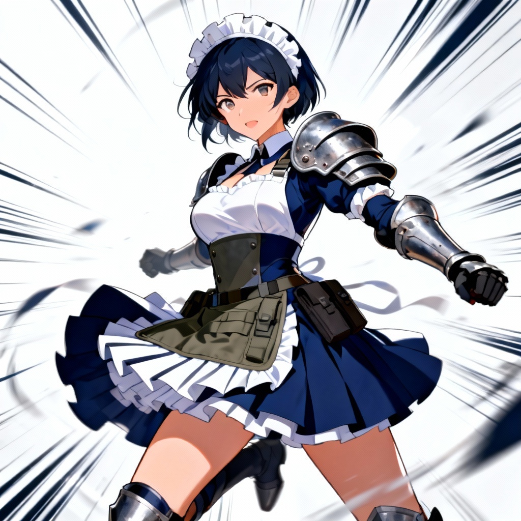 AI anime battle maid armor with pleated skirt