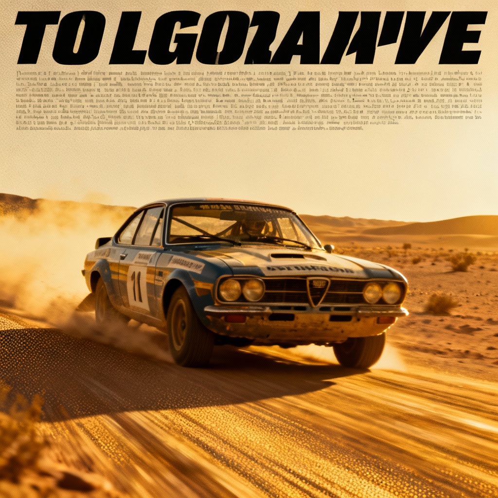 AI retro rally classic car in desert magazine cover