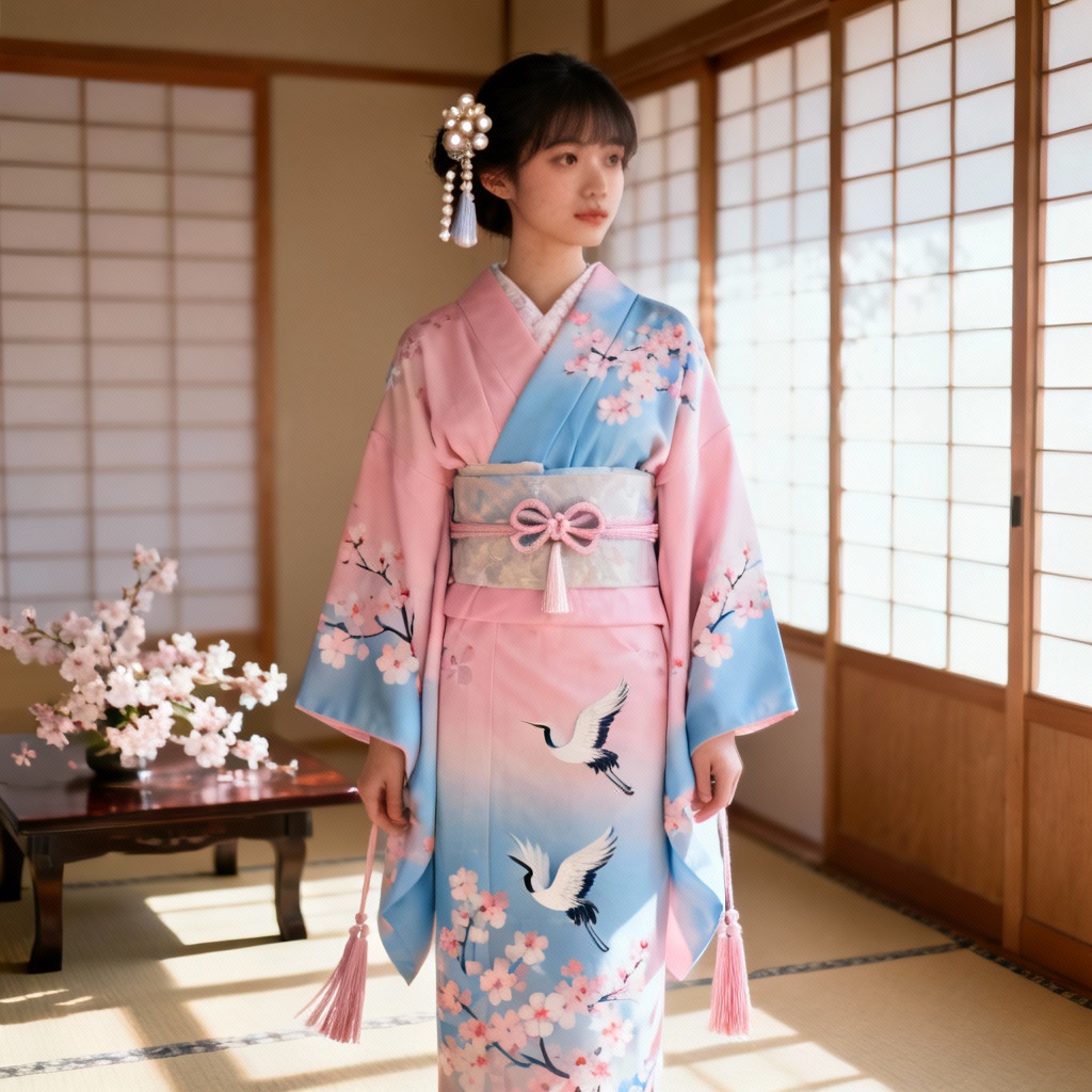 AI Japanese furisode kimono for coming-of-age ceremony