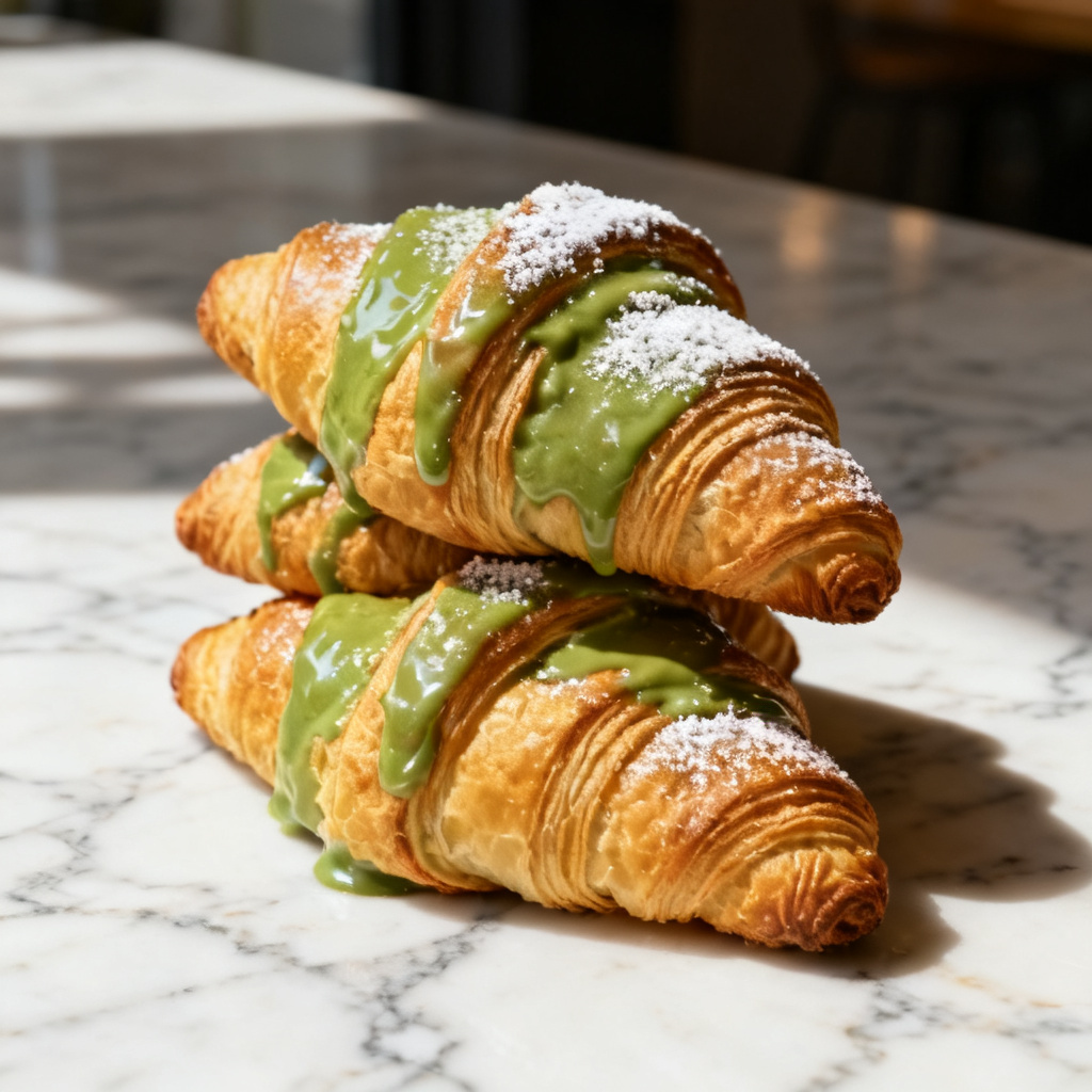 AI matcha croissant pastry stack